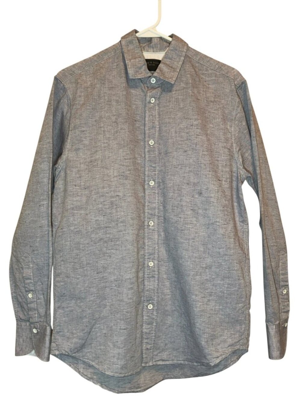 Rag & Bone Shirt Mens 15.5 Textured Gray Cotton Linen Button Down Long Slv EUC